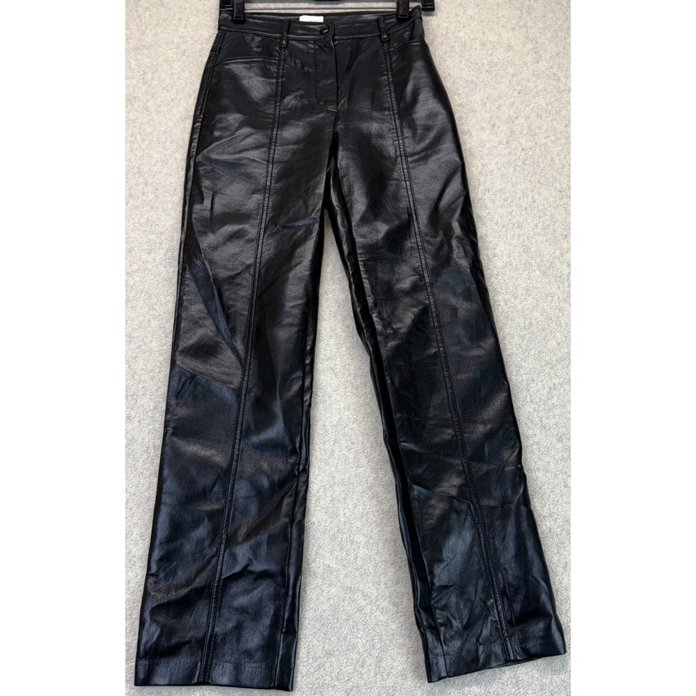 Wilfred Aritzia Womens Vegan Leather Noir Pants Black Moto Biker Straight Leg 0